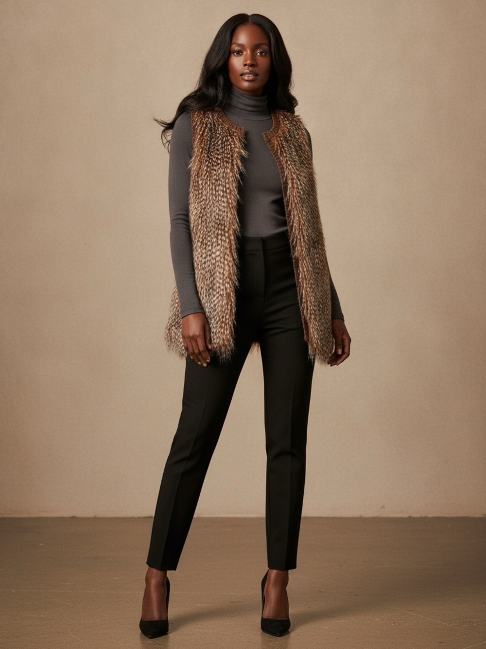 Love on a Hanger Brown Faux Fur Knit Sweater Vest Boho XL